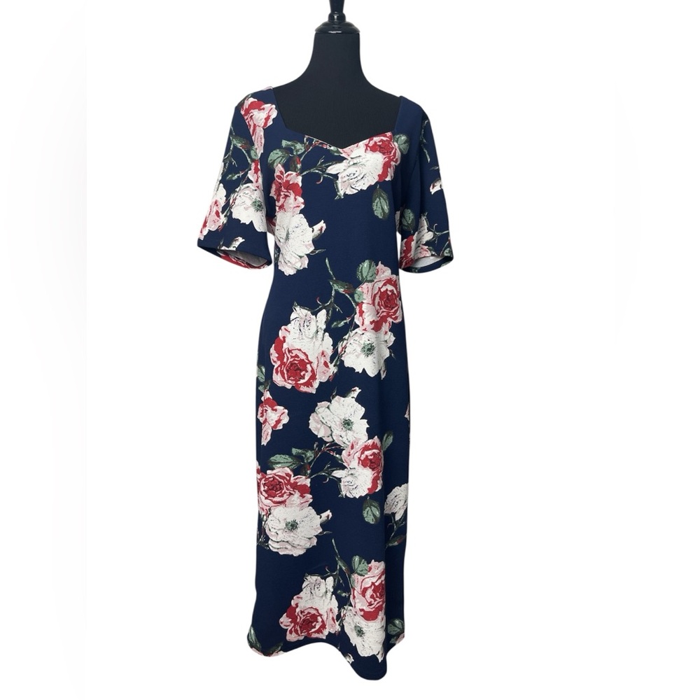 SHEIN Navy Floral Midi Dress